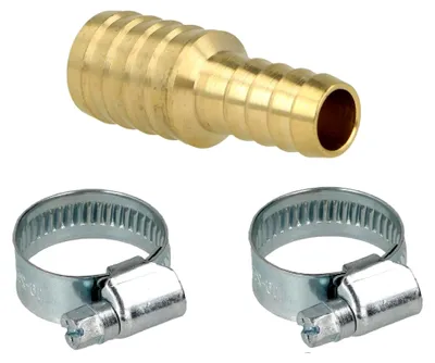 Produktbild von Reduzierter Schlauchverbinder aus Messing für Schlauch 3/4" auf 1/2" mit Schlauchschellen