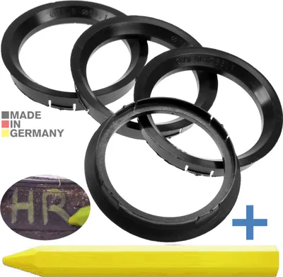 Produktbild von 4X Zentrierringe 76,0 x 65,1 mm Schwarz Felgen Ringe + 1x Reifen Kreide Fett Stift