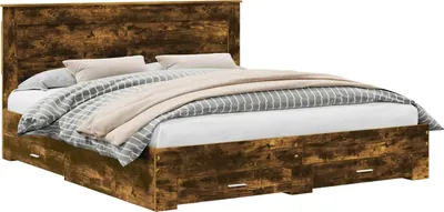 Image de vidaXL Cadre de lit Chêne fumé 200 x 200 cm Bois composite