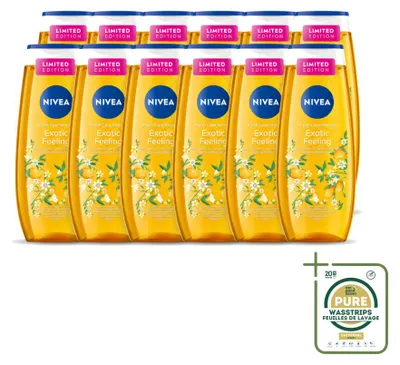 Zdjęcie produktu dla 12 sztuk żelu pod prysznic Nivea Exotic Feeling, pojemność 250 ml, zestaw ekonomiczny