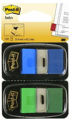 Zdjęcie produktu dla Znacznik samoprzylepny Post-it, 25,4 x 43,2 mm, zielony/niebieski, przewaga
