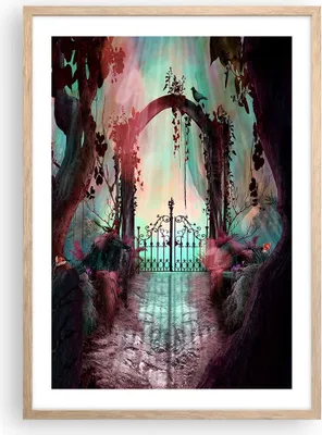 Produktbild von Gerahmtes Poster - Rahmen in heller Eiche - Fantasie Tor Garten - 50x70 cm - Wand Bild - Wanddeko - Wandbilder - Kunstposter - Wandposter - Bilderrahmen - Bilder - Kunstdruck - P2NPA50x70-4517