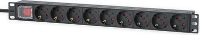 Obrázek produktu pro Intellinet 715133, 1U, Hliník, Černá, 9 AC zásuvky / AC zásuvek, Typ F, Typ F