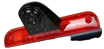 Imagen del producto de Cámara de visión trasera, ángulo de visión de 140°, resistente al agua (IP67), conexión por cable, visión nocturna, integración con la luz de freno