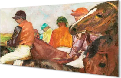 Produktbild von Glasbilder 140x70 Wandkunst Reiter Pferderennen
