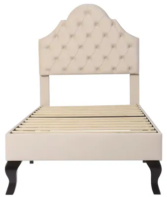 Imagen del producto de Cama tapizada - Estructura de cama - 90 x 200 cm - Somier - Cabecero con altura ajustable - Tapizado en terciopelo - Color beige