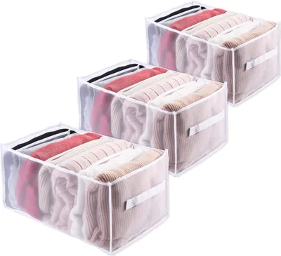 Produktbild von 3 ST?CKE Waschbarer Kleiderschrank Organizer, 7 Gitter Faltbare Sichtbare Kleidungsfach Aufbewahrungsbox Schrank Schublade Organizer Mesh Trennbox