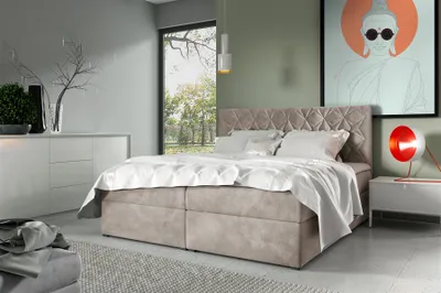 Produktbild von Boxspringbett Schlafzimmerbett 180x220cm LAZARO Nr.7 Ecru inkl. Bettkasten