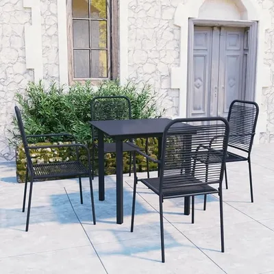 Immagine prodotto di Set da giardino per esterni, tavolo e 4 sedie, ideale per terrazza, con piano in vetro e struttura in acciaio nero