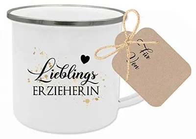 Emaille-Becher "Lieblingserzieherin" 300 ml, Geschenk für Erzieherin