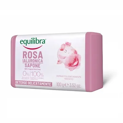 Produktbild von Equilibra Delikatnie oczyszczające różane mydło z kwasem hialuronowym, 100g