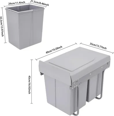Obrázok produktu pre Kôš do kuchynskej skrinky – výsuvný dvojitý kôš na odpad 2x20 litrov – vstavaný systém na triedenie odpadu – s koľajnicami – 49x35x43 cm – nie je určený na montáž na dvere