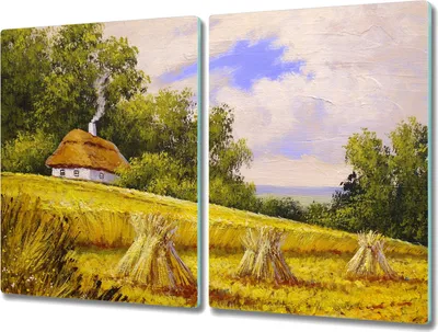 Produktbild von Coloray Küchenbrett Kochplattenabdeckung Hackbrett Schneidebrett Herdabdeckplatte 2x40x52 cm - Malerei Hüttendorf