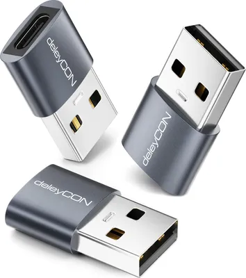 Produktbild von deleyCON USB C Adapter (3 Stück) USB C Buchse zu A Stecker Adapter für iPhone 17/16/15 Serie, iPad, Galaxy S25/S24/S23 Serie, A56, A16, Laptop, Notebook, Carplay, Ladegerät, usw.