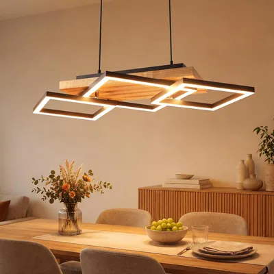 Produktbild von ZMH Pendelleuchte Esstisch Hängelampe Holz Esszimmerlampe Dimmbar LED Hängend Lampe Schwarz 31W mit Fernbedienung Höhenverstellbar für Esszimmer Küche