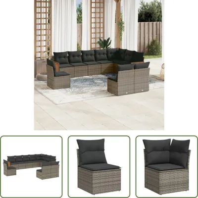 Produktbild von The Living Store 10-tlg. Garten-Sofagarnitur mit Kissen Grau Poly Rattan