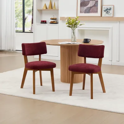 Immagine prodotto di LVHOM Set di 2 sedie imbottite in massello con rivestimento in lino, sedia da pranzo ergonomica con schienale, sedia da cucina, sedia da salotto di metà secolo, rosso