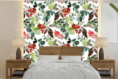 Produktbild von MuchoWow® Fototapete für Wohnzimmer oder Schlafzimmer Wandtapete Vinyl Motivtapete Aquarell - Pflanzen - Rot - 280x280 cm - Hintergrundbild