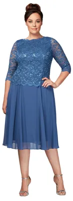 Produktbild von Alex Evenings Damen Einteiliges 3/4-Ärmeln, Stretch-Spitze, Mieder Kleid für bes