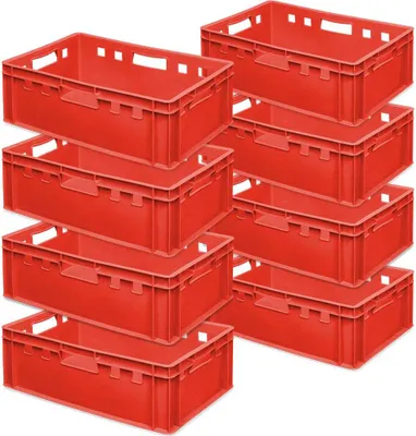 Produktbild von 8x Fleischkasten / Eurobehälter E2, rot, LxBxH 600x400x200 mm