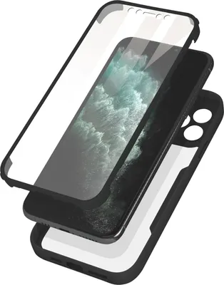 Produktbild von Avizar, Hülle 360° für iPhone 11 Pro Stoßfest Hartschale mit Silikonrand, Schwarz