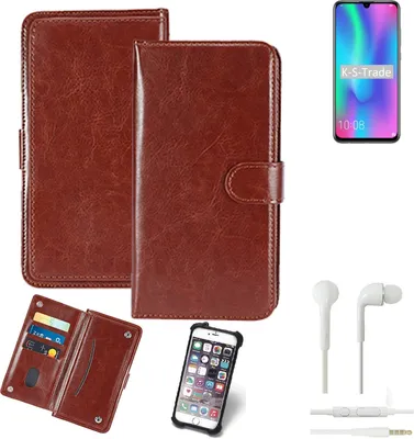 Produktbild von K-S-Trade 360° Hülle kompatibel mit Huawei Honor 10 Lite inkl. Headphones braun Kunstleder Case BookCase WalletCase Kunstlederederhülle