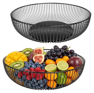 Fruchtkorb-Set 2er, 28 cm, schwarzer Drahtkorb für Küche und Brot