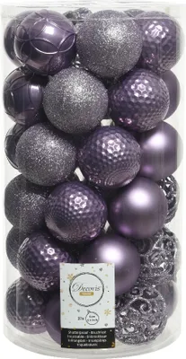 Produktbild von Weihnachtskugeln Kunststoff 6cm Ornamente Mix 37er Set - Heidelila