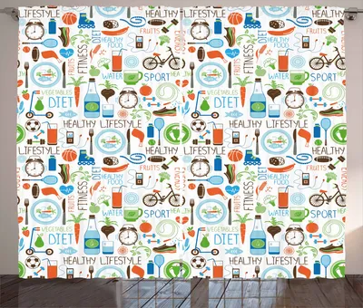 Produktbild von ABAKUHAUS Fitness Rustikaler Gardine, Sport Diät Vitalität, Schlafzimmer Kräuselband Vorhang mit Schlaufen und Haken, 280 x 260 cm, Mehrfarbig
