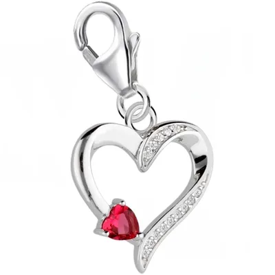 Herz Charm Anhänger mit leuchtendem Rubin Zirkonia I Echtschmuck