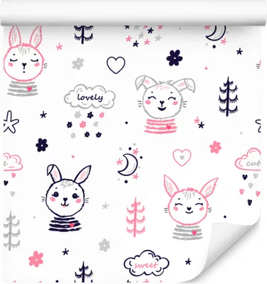 Obrázok produktu pre 10m VLIES WALLPAPER rolka detská izba zajačikovia stromy hviezdy kvety srdcia XXL