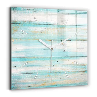 Obrázok produktu pre Wallfluent Hodiny - Sklenené Nástenné Hodiny - Tichý Quartz Strojček - Nástenná Dekorácia Spálňa Kuchyň - Biele Ruky - 30x30 cm - Modré panely