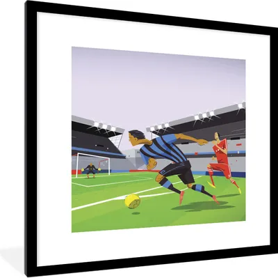 Produktbild von MuchoWow® Gerahmtes Poster Eine Illustration von Spielern, die in einem Stadion Fußball spielen - Junge - Mädchen - Kinder 40x40 cm - Poster mit Schwarzem Bilderrahmen Wandposter Rahmen Foto Bilder - Poster - Plakat im Rahmen