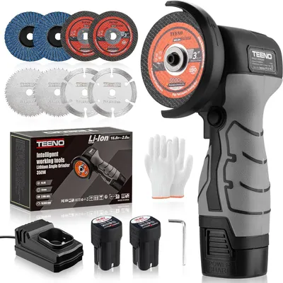 Produktbild von TEENO Mini-Winkelschleifer, kabellos, 76 mm, 19.500 U/min, 2 Akkus, Kompakte Schleifmaschine zum Schneiden Schleifen Polieren, 2 x 2000 mAh Ladegerät