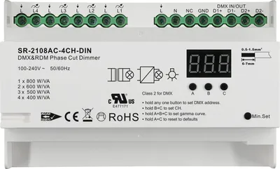 Produktbild von SR-2108AC-4CH-DIN DMX512 Triac-Dimmer 4-Kanal Phasenabschnitt 230V Hutschiene