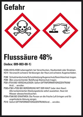Produktbild von Dreifke® Aufkleber I GHS-Etikett Flusssäure 48%, GefStoffV/GHS/CLP, Folie, 52...