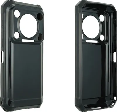 Two black phone cases are shown against a white background.