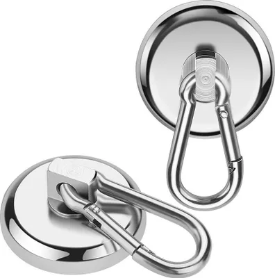 Produktbild von Magnethaken, superstarker 60lb Neodym-Magnet mit abnehmbarem Karabinerhaken, robuste Magnethaken für Küche, Grill, Handtaschen, Büro, 2er-Pack
