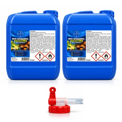 Produktbild von Citronella Alkohol I Kamin-Ethanol I vollvergällt I 10 Liter / 2 x 5 Ltr. Kanister I Bioethanol I inkl. 1 x AGH I HERRLAN-Qualität