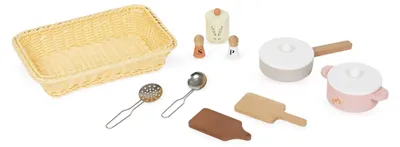 Produktbild von Janod Kinderküche aus Holz mit Backofen, Spüle und 11 Zubehörteilen, Spielzeug zum Nachahmen, ab 2 Jahre