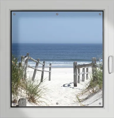 Produktbild von Wallario Lichtschutzbild, Dekorativer Sichtschutz Sonnenschutz 96 x 100 cm mit Motiv: Blick auf Strand - Verdunklung ohne Bohren