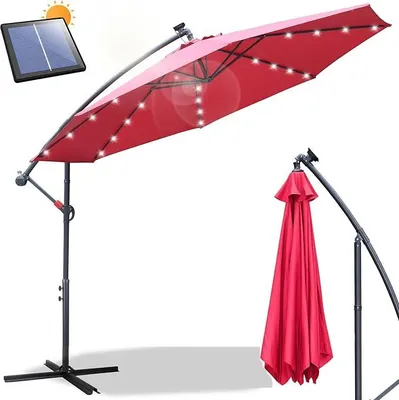 Produktbild von Sonnenschirm 300/350 cm mit Kurbel| Ampelschirm mit Ständer | Gartenschirm Sonnenschutz UV-Schutz Aluminium | Kurbelschirm Marktschirm wasserdicht für Garten