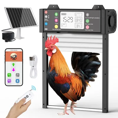 Automatische Hühnertür mit Solar, App & Fernbedienung, Schwarz
