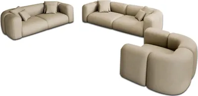 Produktbild von Kunstleder 3-2-1-Sitzer Sofa Set Belio Beige
