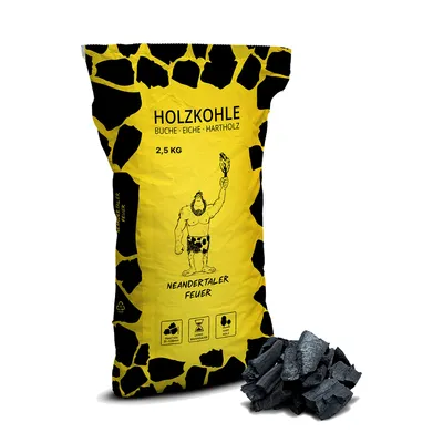 Produktbild von Neandertaler Feuer Holzkohle Grillkohle 2,5 kg Charcoal BBQ Kohle für Grill Smoker Kamin | Grillholzkohle aus Laubholz Buchenholzkohle | Restaurant