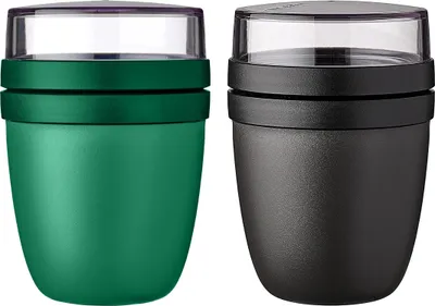 Produktbild von Mepal | Lunchpot Ellipse Mixed | Vivid Green + Nordic Black | Müslibecher to go | Unterteilung für Joghurt & Müsli | 500 ml + 200 ml | Geeignet für Gefrierschrank, Mikrowelle & Spülmaschine