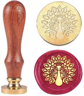 Produktbild von Verwisselbare Messingkop, 30 mm, Houten Handgriff, Pauwenmuster, Zegelstempel für Umschläge und Einladungen