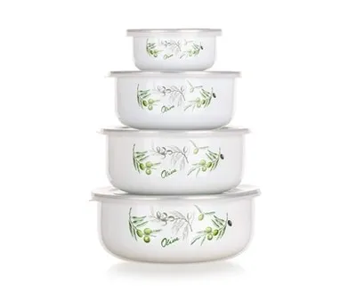 Image de Set de bols en émail OLIVES, 8 pièces