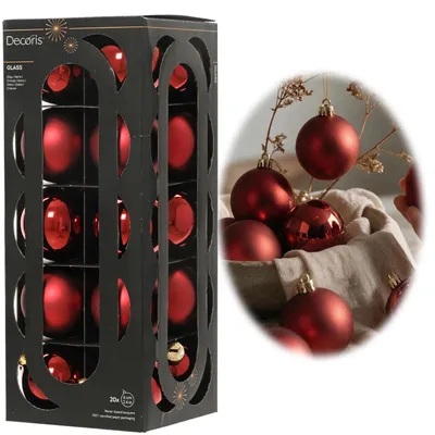 Produktbild von 18-20 Design Glas Weihnachtskugeln 6cm Rot Ochsenblut Christbaum Deko