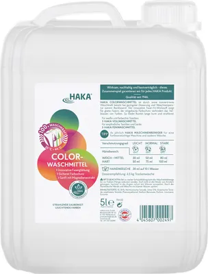 Produktbild von HAKA Colorwaschmittel 5l Flüssigwaschmittel für Buntwäsche, ohne Aluminium